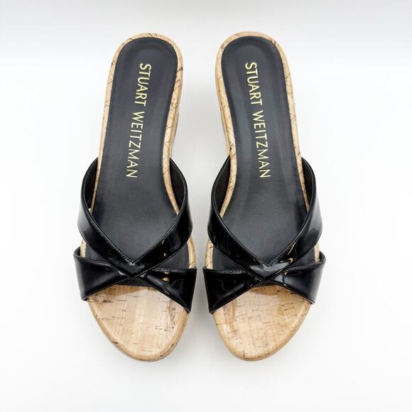Stuart Weitzman Womens Carmen Platform Slide Sandal 8.5 Black Patent Leather NIB - Picture 9 of 11
